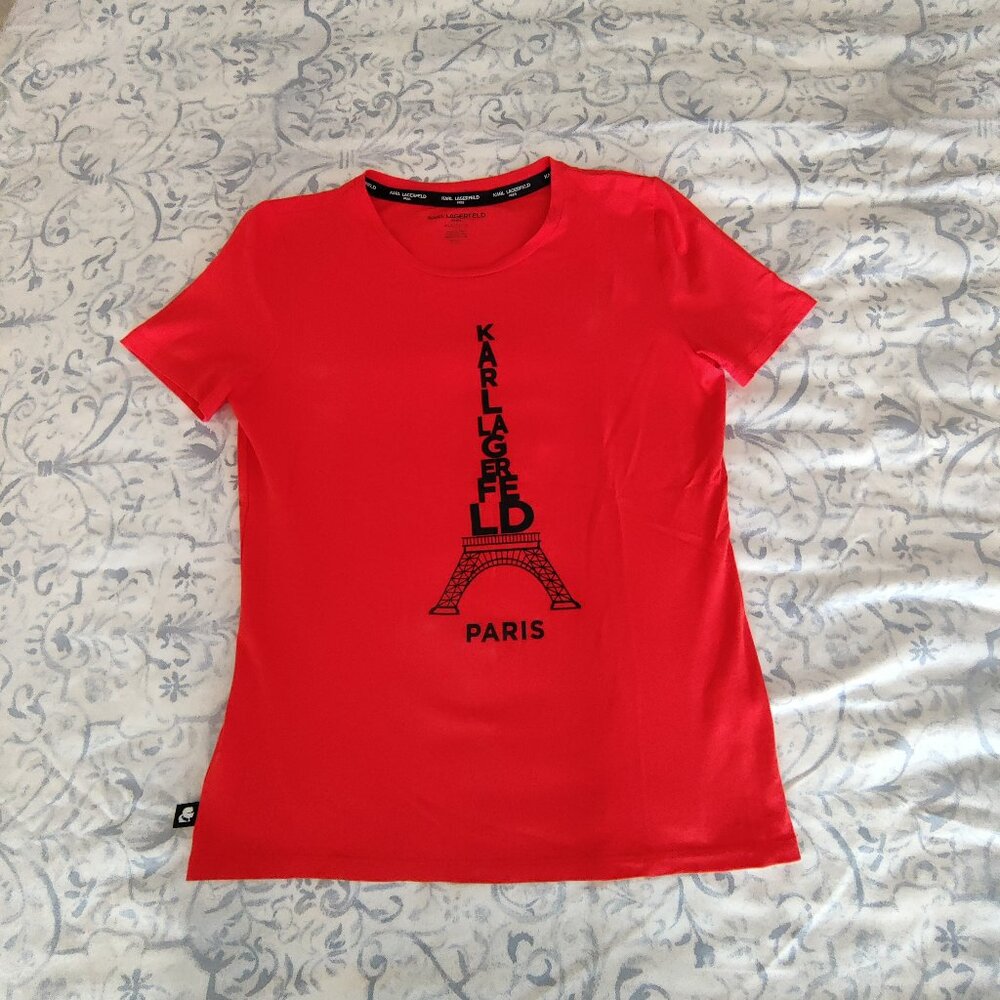 Karl Lagerfeld Paris XS Cotton Tee Shirt in RED